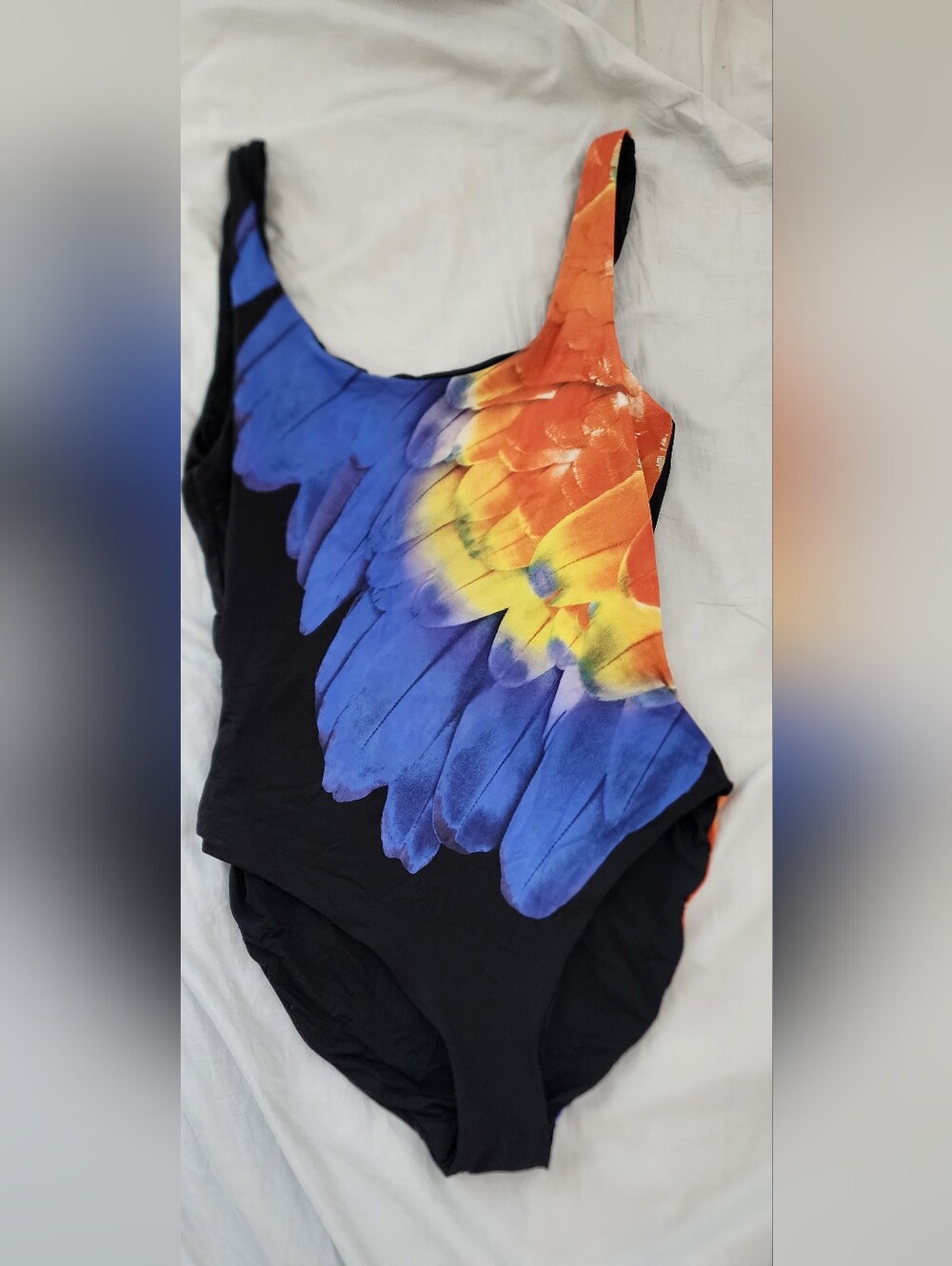 Onia Kelly One Piece Black Swimsuit with Blue, Orange & Yellow Feather Size S - Picture 8 of 8